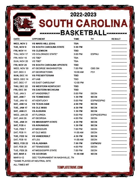 south carolina men's basketball schedule 2024