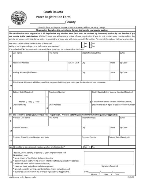 south dakota voter registration form