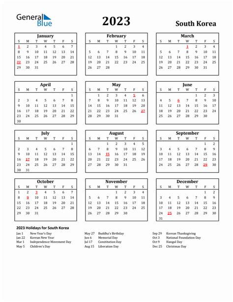 south korea public holiday 2023 calendar