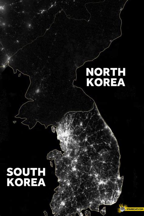 south korea vs north korea at night