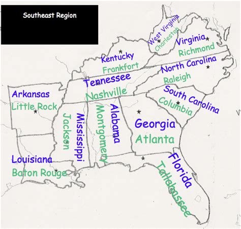 Southeast Region Map Printables