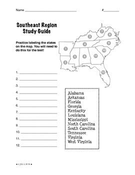 Southeast Region Study Guide Printable