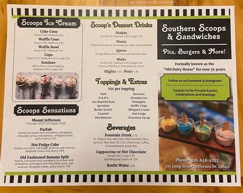 Southern Scoops Menu
