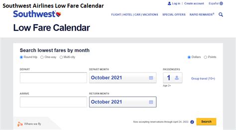 southwest low fare calendar 2022 january