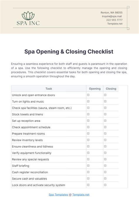 Spa Closing Time
