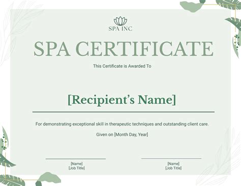 Spa Day Certificate