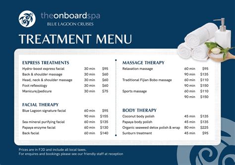 spa treatment menu