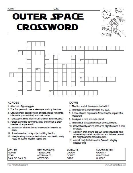 space crossword puzzles printable