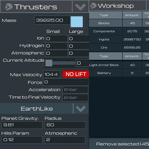 space engineers thruster lift calculator