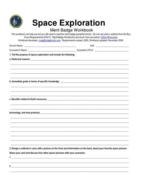 space exploration merit badge worksheet pdf