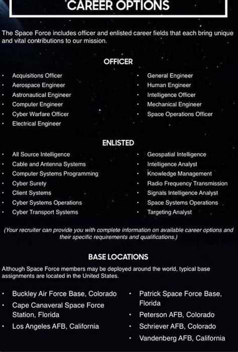 space force jobs list