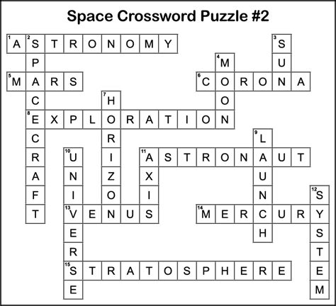 space themed crossword puzzle with answers