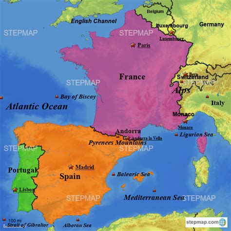 spain france map