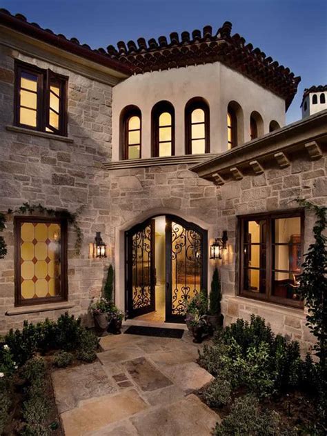 Front exterior contemporary Spanish style home Stock Photo Dissolve