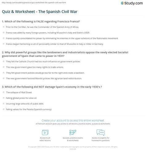 spanish civil war worksheet pdf