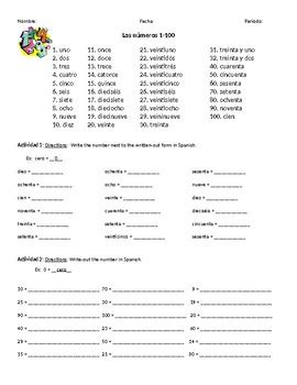 spanish numbers worksheet 1-100 pdf