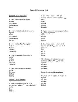 Spanish Placement Test Printable