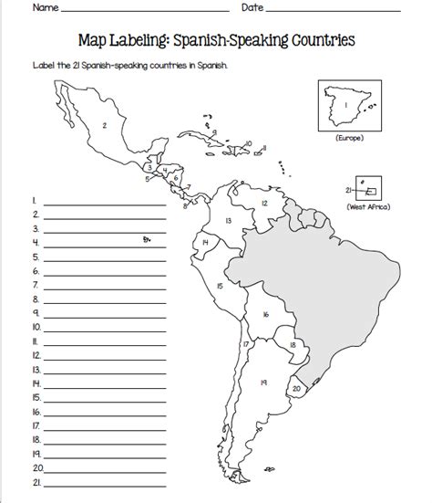 spanish speaking countries worksheet