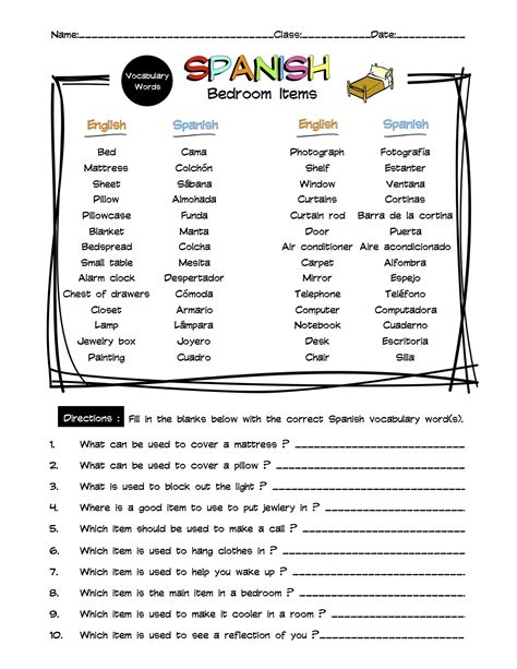 Spanish Words In The Bedroom