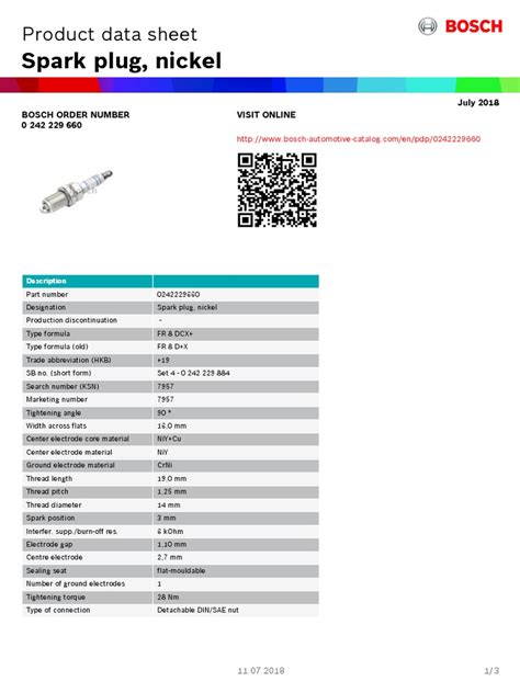Spark Plug Cross Reference Bosch E7Rtc