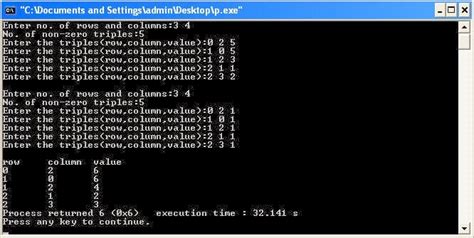 sparse matrix addition in c program