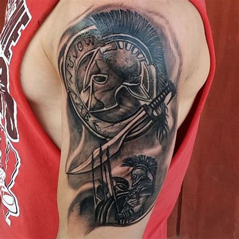spartan shield and helmet tattoo