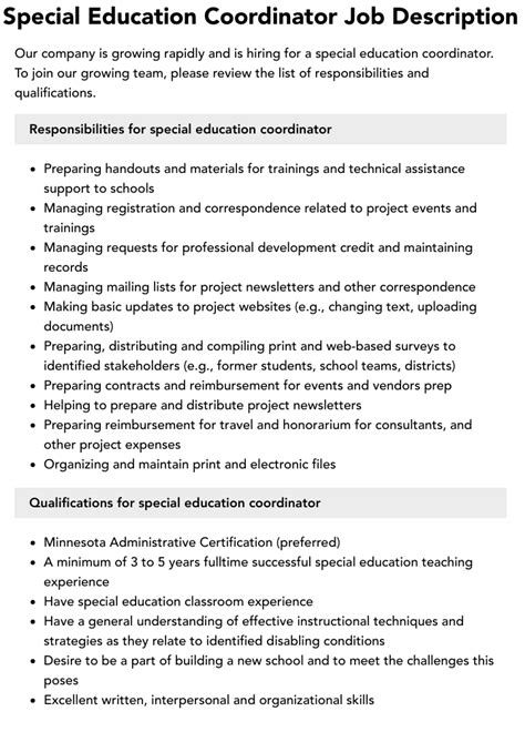 Special Education Coordinator Role
