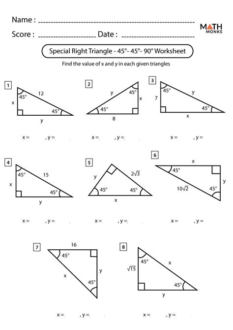 special right triangles mixed practice worksheet answers