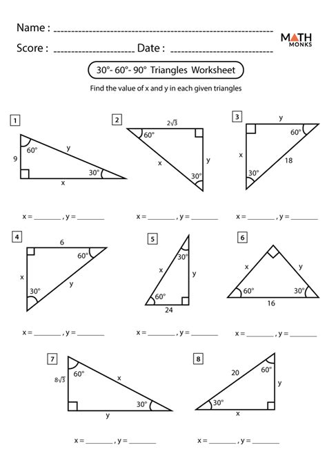 special triangles 30 60 90 worksheet