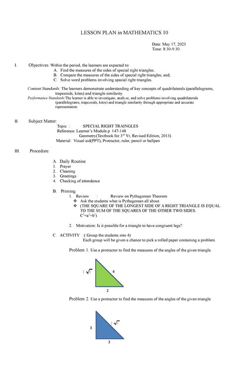 Special Triangles Lesson Plan