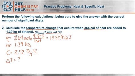 specific heat practice problems chemistry