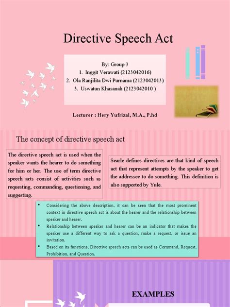 specific situation and example of directive speech act