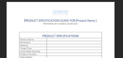 specification of a product