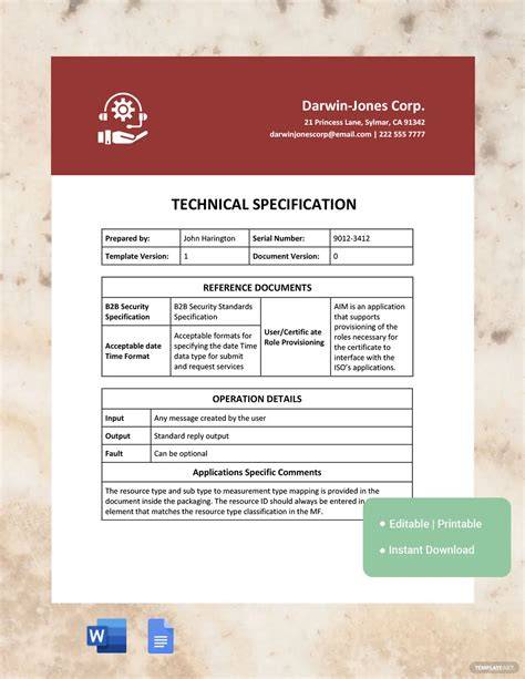Specifications and technical data