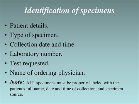 Specimens Collected And Sent For Analysis Must Be Recorded And Kept In A