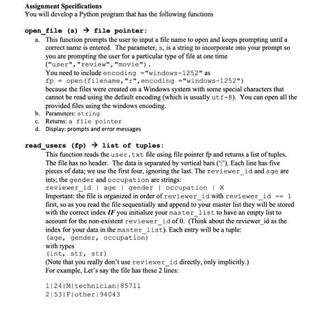 specs for python