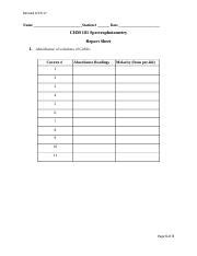 Spectrophotometry Report Sheet