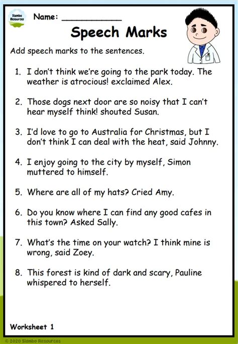 speech marks worksheet with answers for grade 4