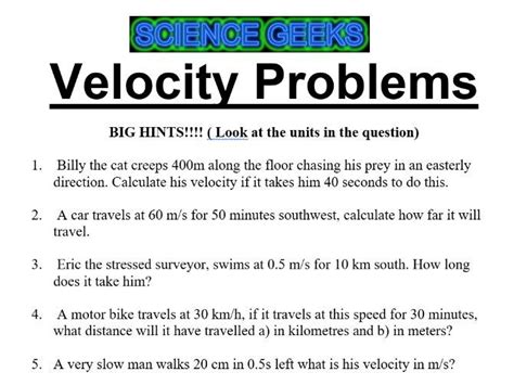 speed and velocity physics practice problems