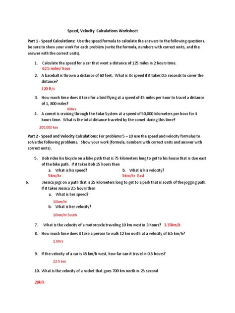speed and velocity questions and answers pdf