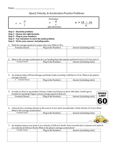 speed velocity and acceleration practice problems pdf