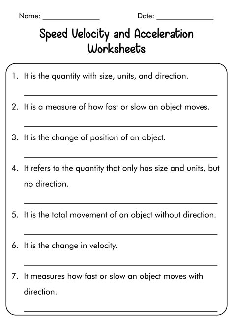 speed velocity and acceleration worksheet with answers