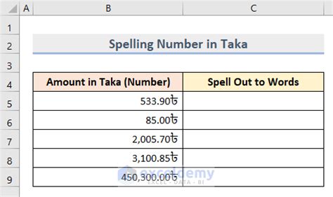 How to Spell Number in Taka in Excel (With Easy Steps)