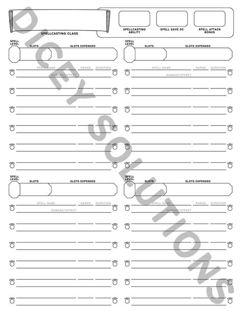 Spell Sheets Dnd Printable Character