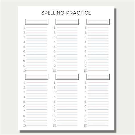 spelling worksheet layout example