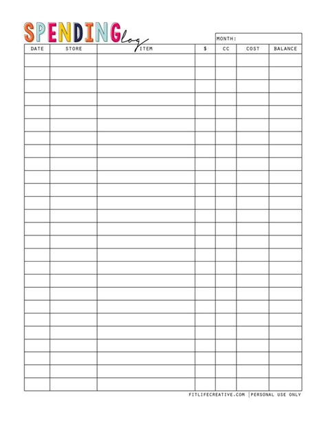 Spending Log Printable Pretty