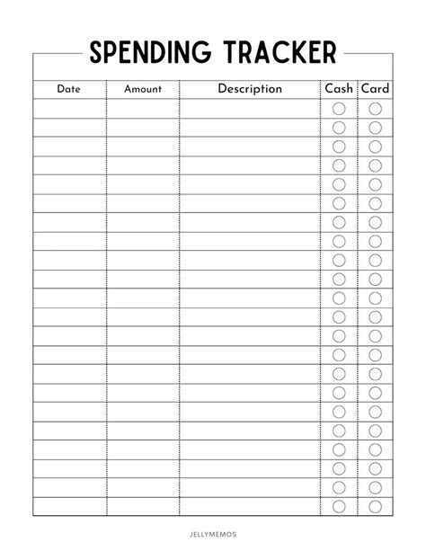 Spending Tracker Printable Vertical