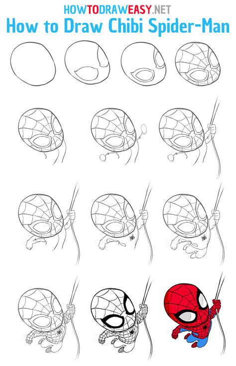 How to draw spiderman. Step by step spider man drawing for