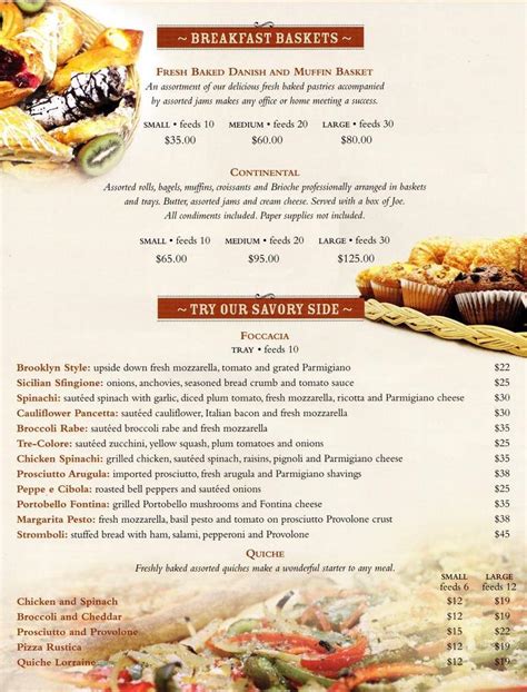 Spiga Bakery Breakfast Menu