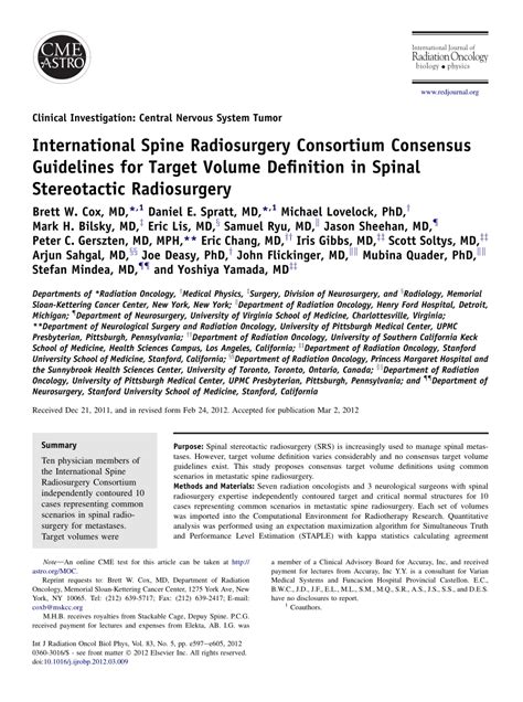 Spine Radiosurgery Guidelines